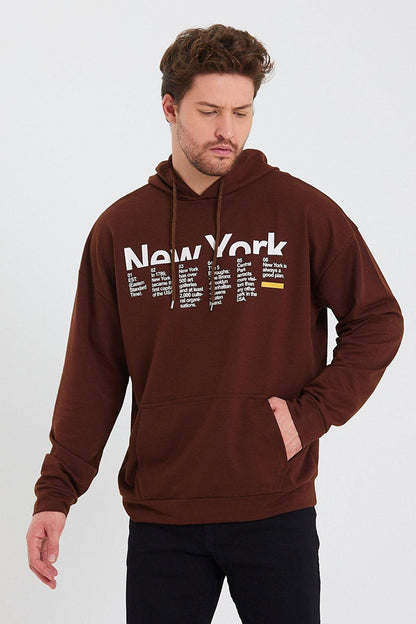 Men's Hooded Oversize Fit New York Printed Sweatshirt SPR23SW362