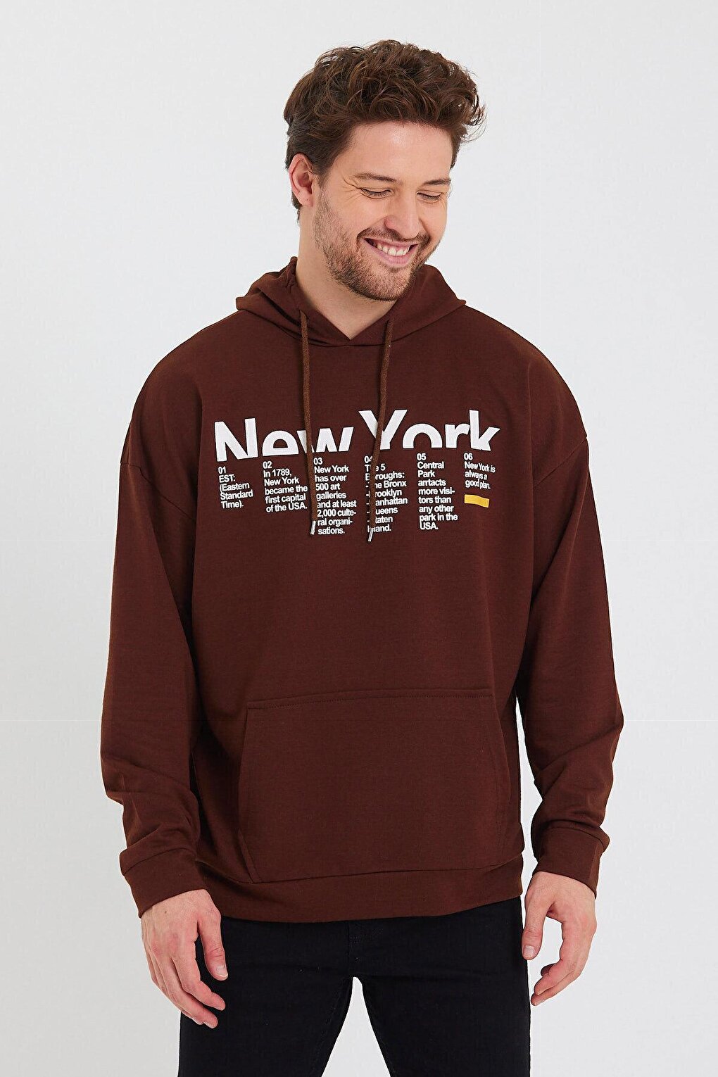 Men's Hooded Oversize Fit New York Printed Sweatshirt SPR23SW362