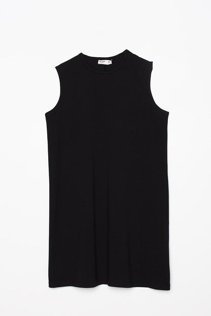 Black Cotton Collar Piping Sleeveless Tunic