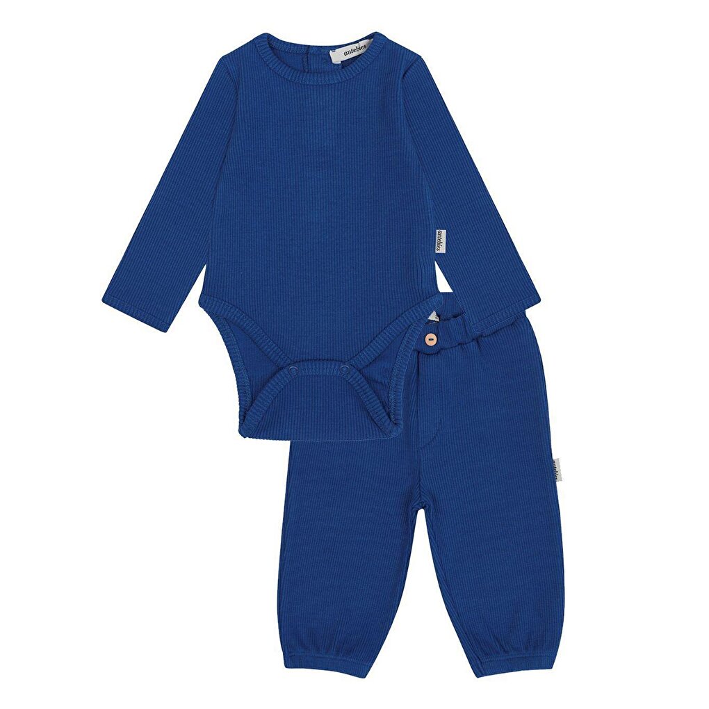 Saks Blue Ribbed Bodysuit Baby Set