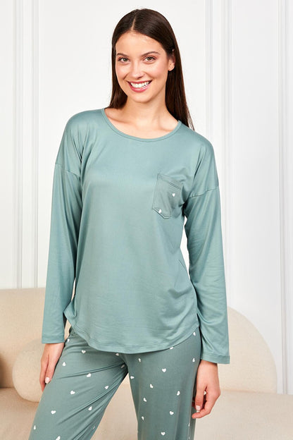 Women's Green Heart Pocket T.Shrt 2 Pcs Tkm 7606 PJM