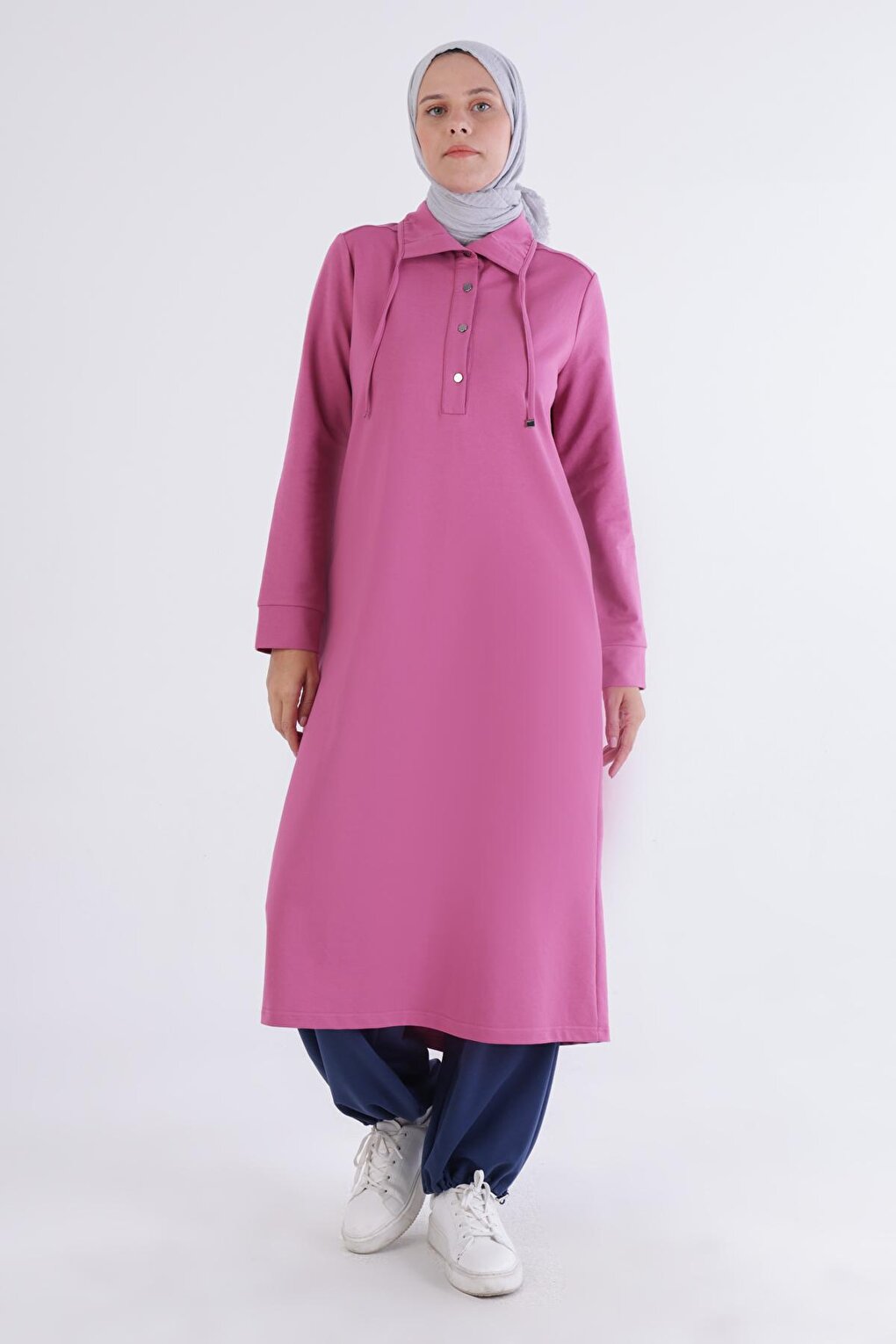 Dark Rose Half Placket Buttoned Tunic with Slit on the Back