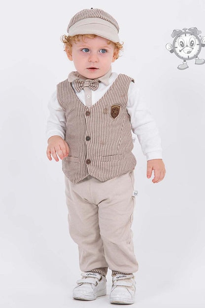 Baby Boy Set of 4 with Cream Vest and Hat 16189