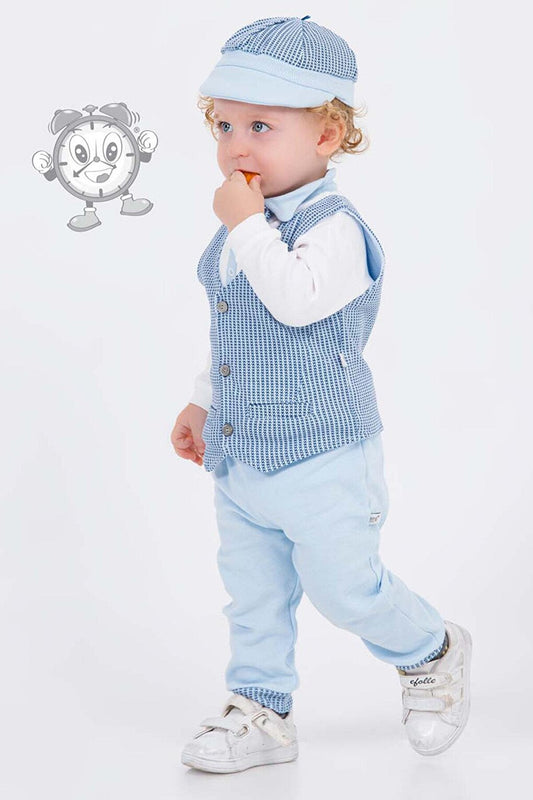 Baby Boy Set of 4 with Blue Vest and Hat 16190