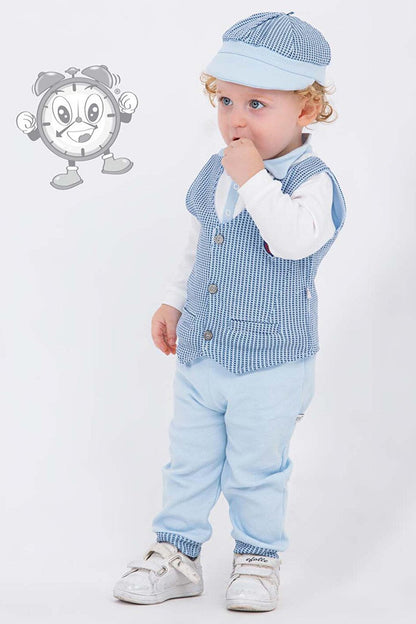 Baby Boy Set of 4 with Blue Vest and Hat 16190