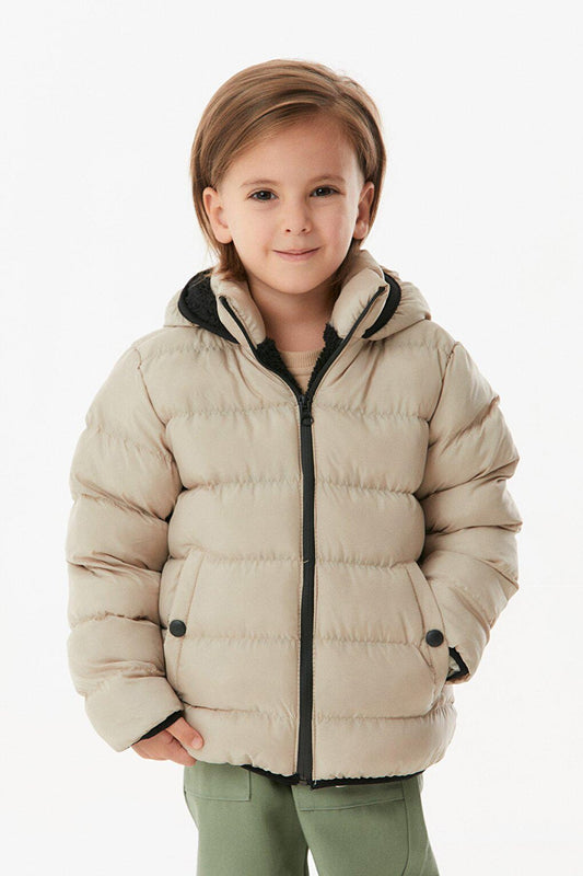 Hooded Unisex Children's Puffer Coat with Snap Pockets