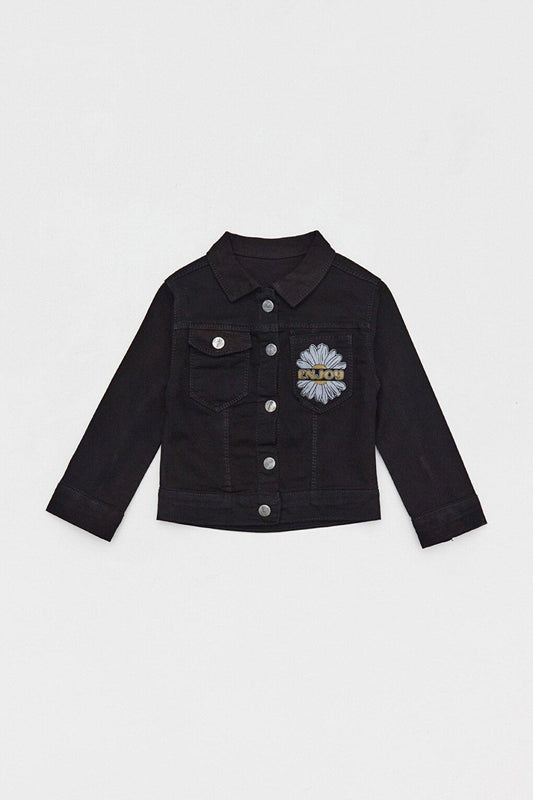 Printed Double Pocket Girls' Jean Jacket