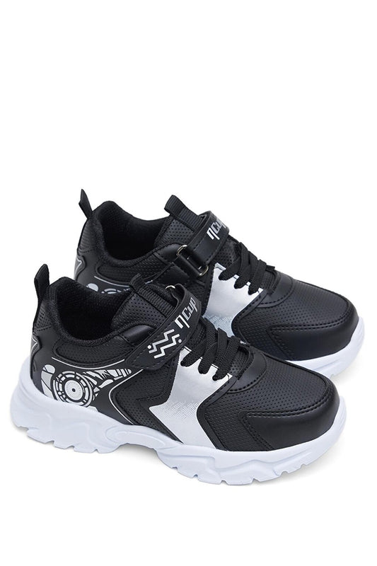 Children's Unisex Black and White Comfortable Velcro Sports Shoes