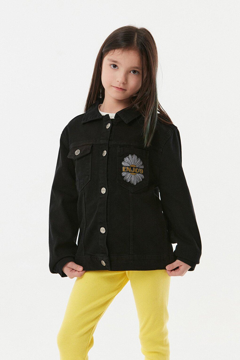 Printed Double Pocket Girls' Jean Jacket