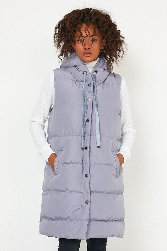 Hooded Long Down Vest with Pockets AC-K59138LNW