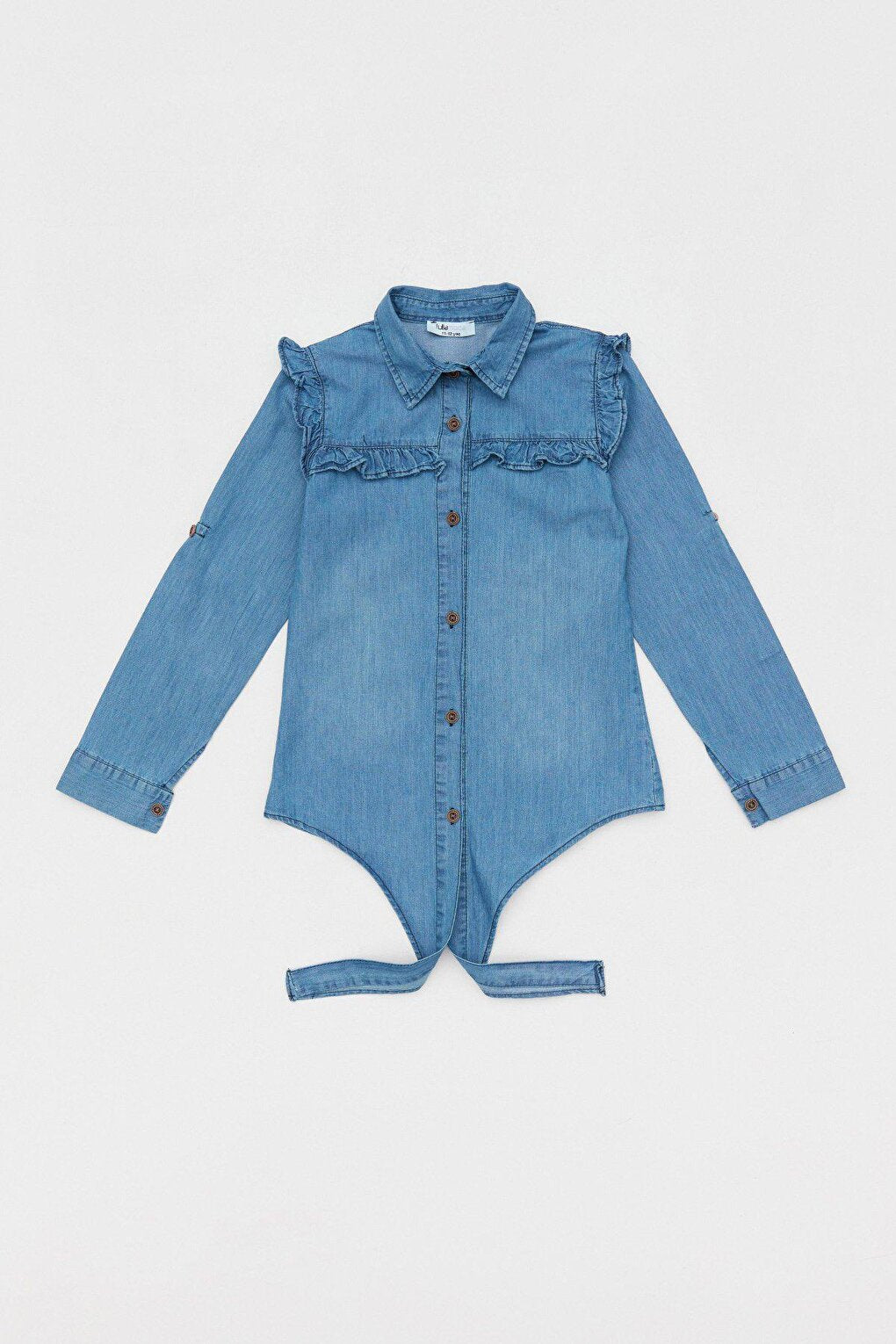 Tie-Front Ruffled Girl's Jean Shirt