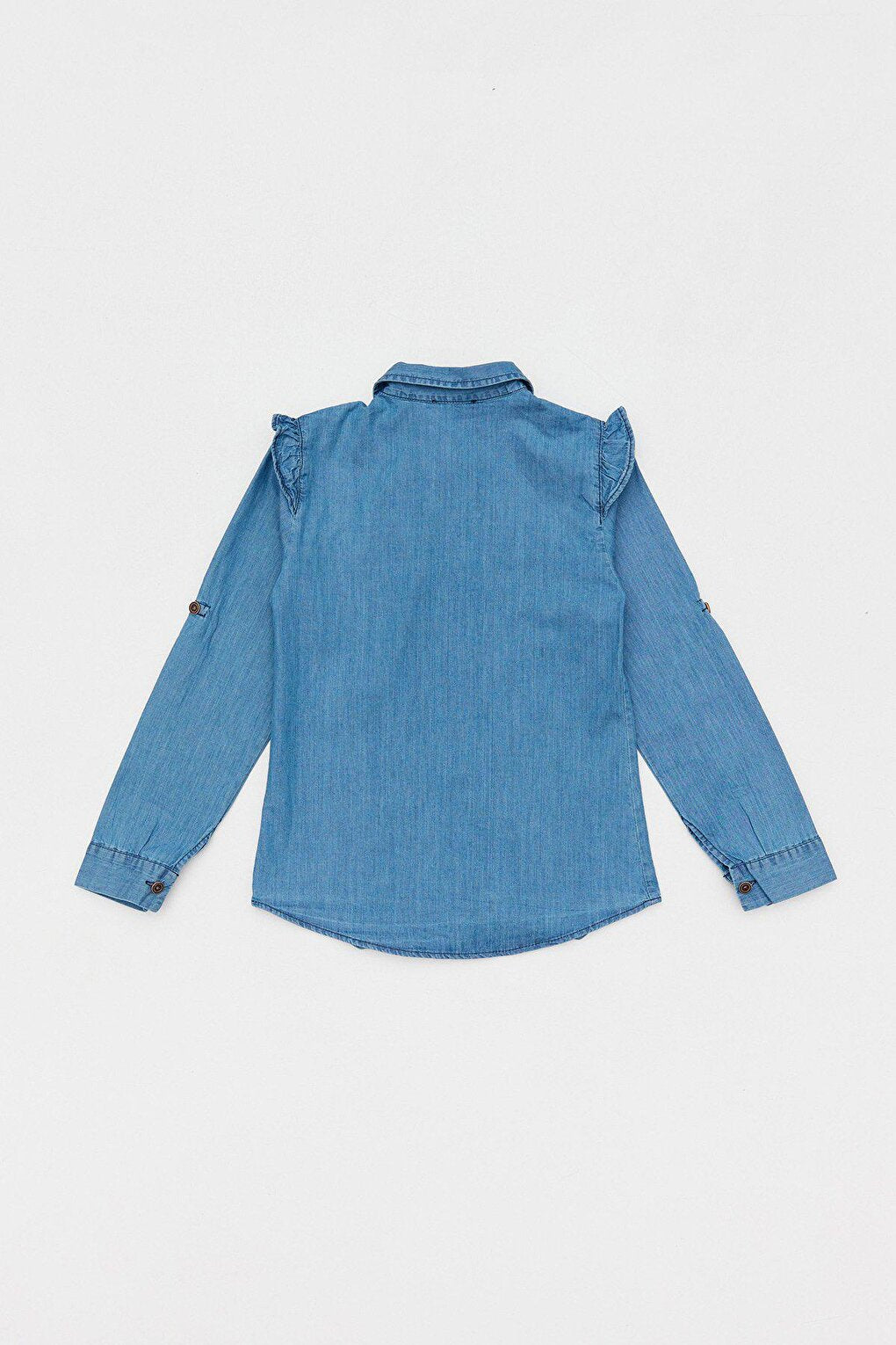 Tie-Front Ruffled Girl's Jean Shirt