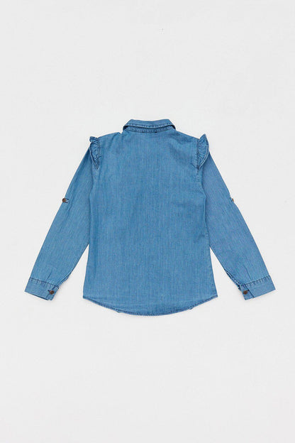 Tie-Front Ruffled Girl's Jean Shirt