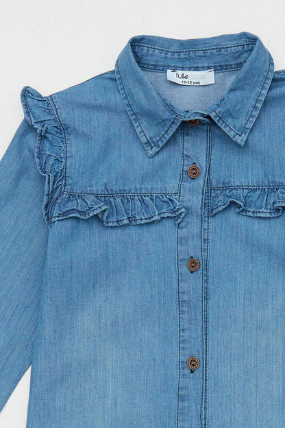 Tie-Front Ruffled Girl's Jean Shirt