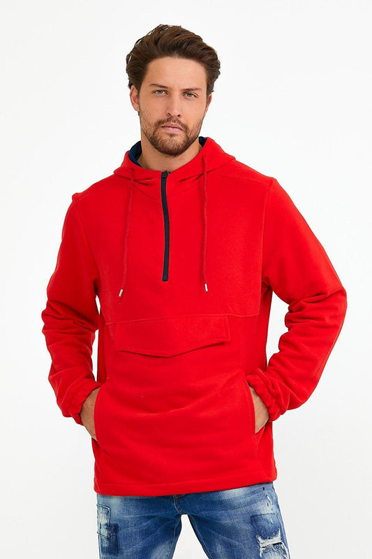 Men's Hooded Regular Fit Half-Zip Slim Sweatshirt with Cargo Pocket SPR22SW171