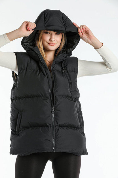 Hooded Puffer Vest with Pockets AC-K59058LNW