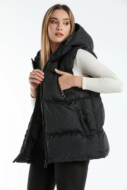 Hooded Puffer Vest with Pockets AC-K59058LNW