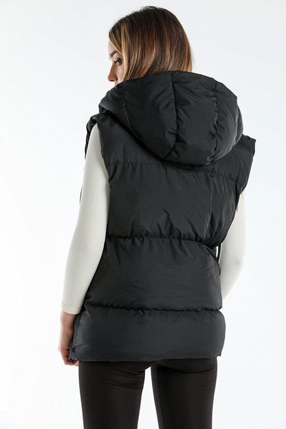 Hooded Puffer Vest with Pockets AC-K59058LNW