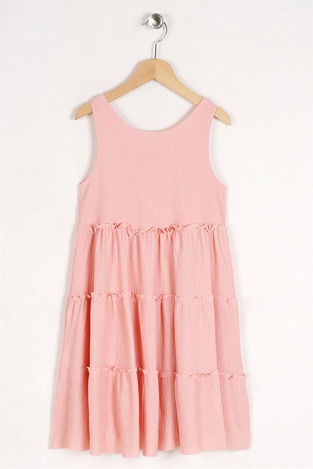 Pink Girl's Orange Colored Elastic Waist Pleated Dress