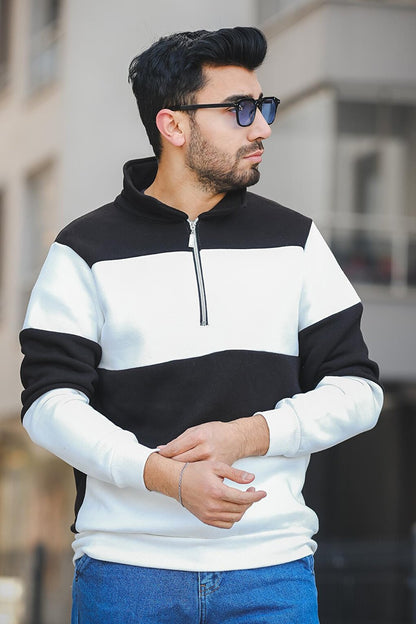 Three Thread Raised Piece Zipper Stand Collar Slim Fit Men's Sweatshirt