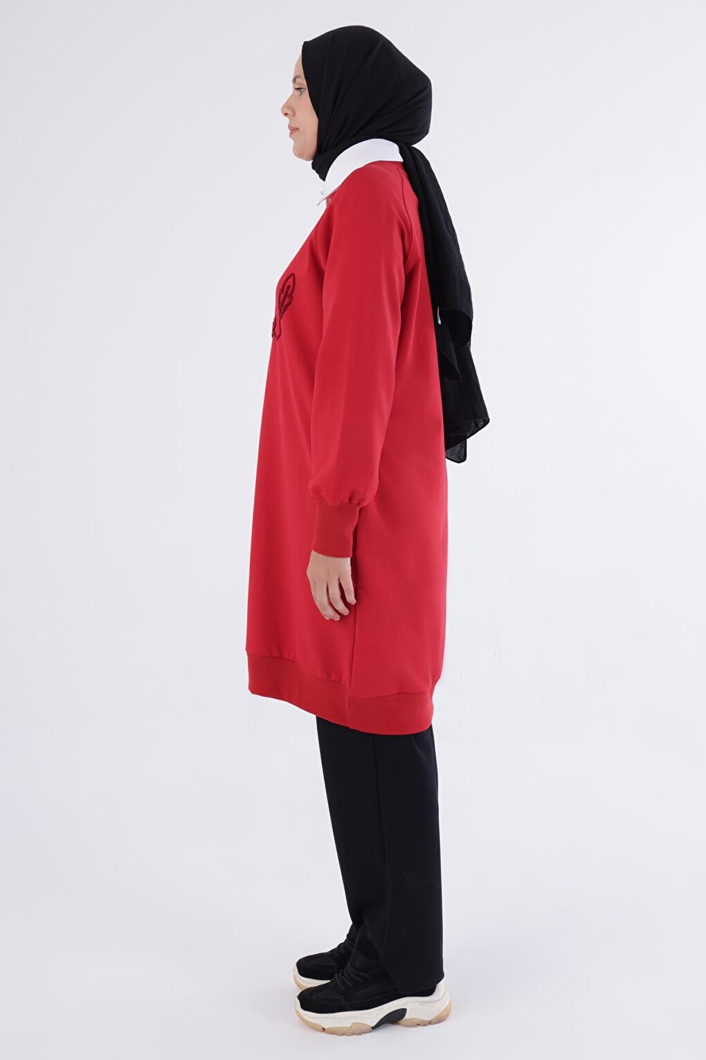 Red Faith Written Embroidered Sweat Tunic