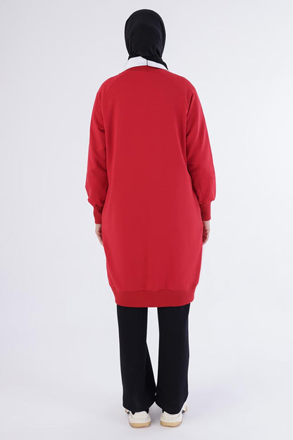 Red Faith Written Embroidered Sweat Tunic