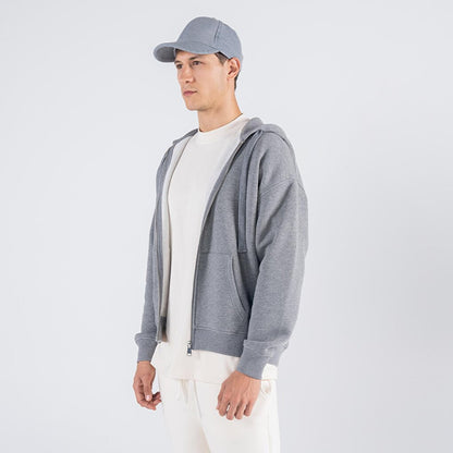 James Men's Gray Melange Kangaroo Pocket Hooded Oversize Zipper Sweatshirt