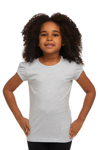 Light Blue Melange Girl's Short Sleeve Basic T-Shirt