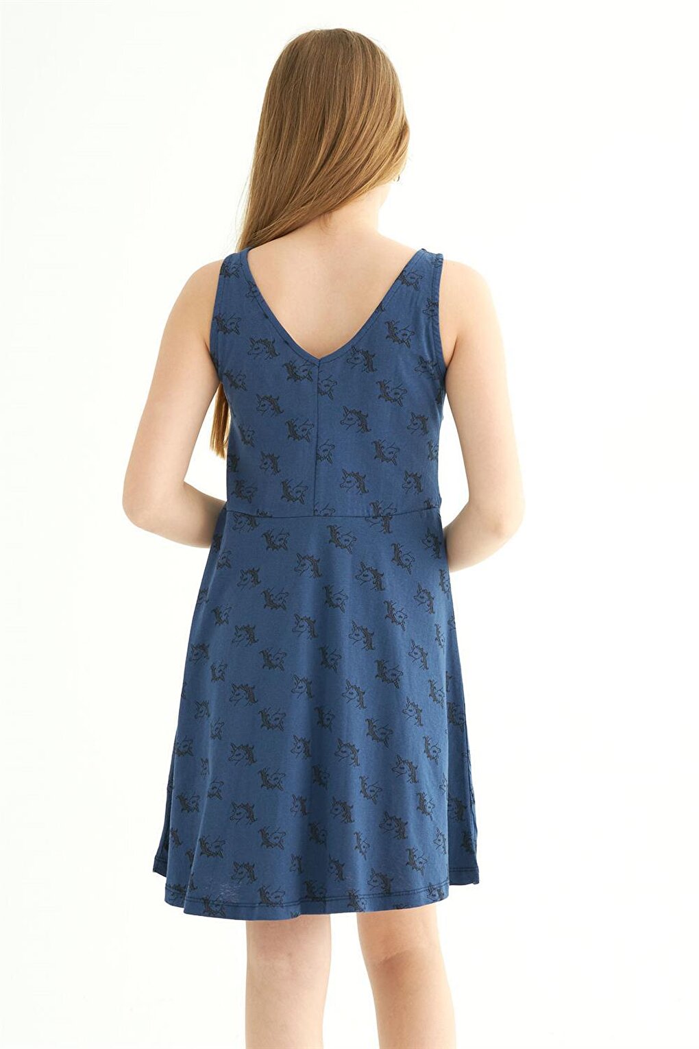 Girl's Unicorn Length Navy Blue Colored Strappy Dress