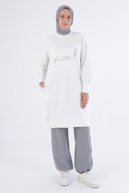 White Faith Written Embroidered Sweat Tunic