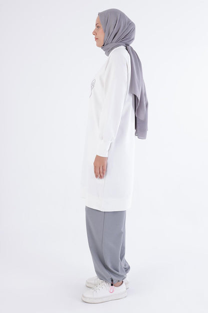 White Faith Written Embroidered Sweat Tunic