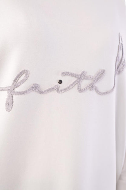 White Faith Written Embroidered Sweat Tunic