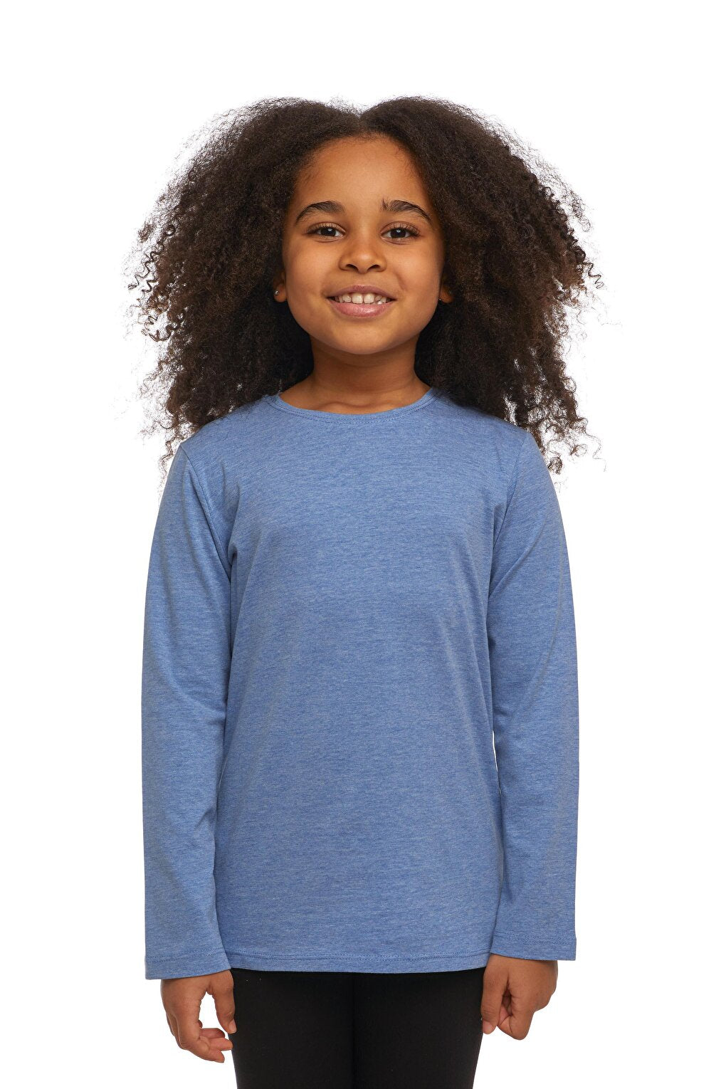 Dark Blue Melange Unisex Crew Neck Long Sleeve T-Shirt