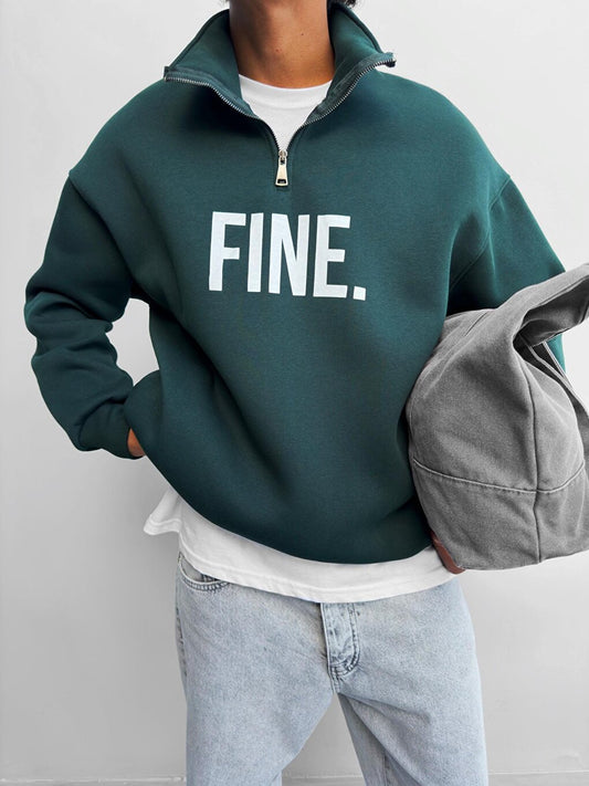 Oversize Half Zipper Printed Sweatshirt Green