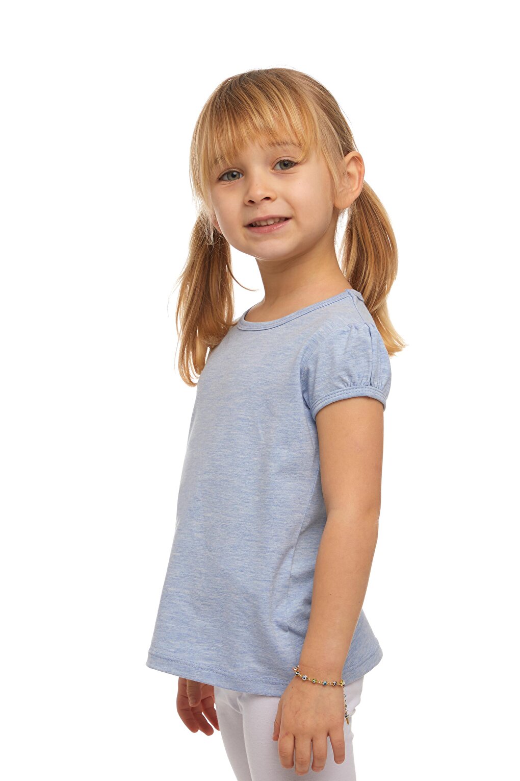 Blue Melange Girl's Short Sleeve Basic T-Shirt