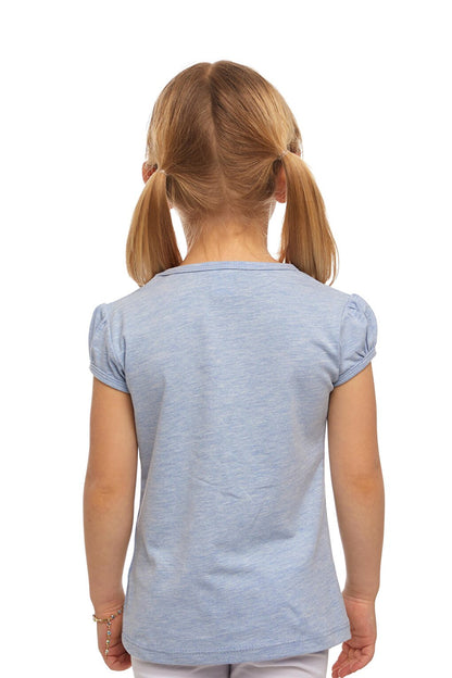 Blue Melange Girl's Short Sleeve Basic T-Shirt