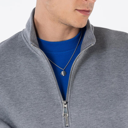 James Men's Gray Melange Stand Collar Oversize Semi-Zipper Sweatshirt