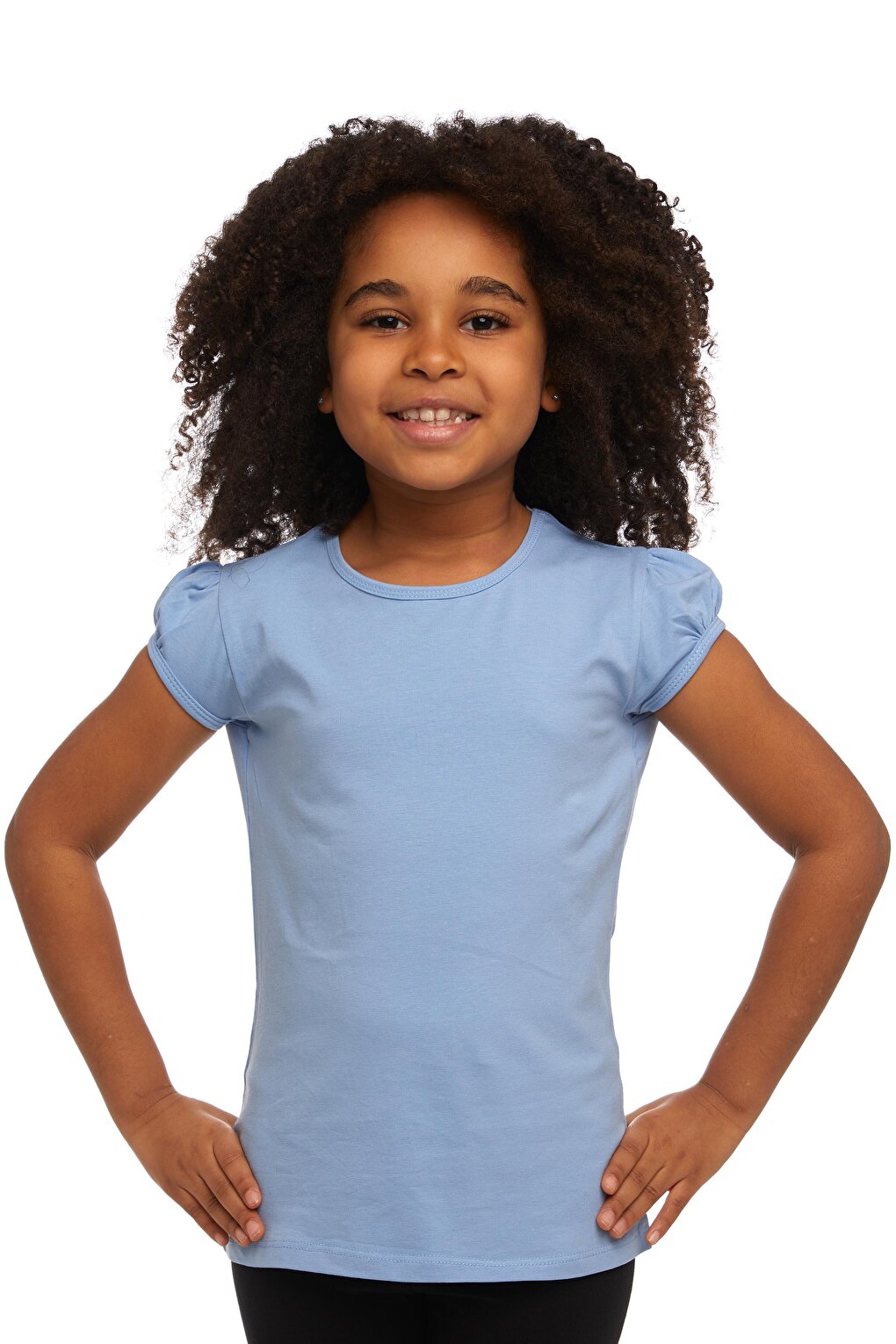 Dark Blue Girl's Short Sleeve Basic T-Shirt