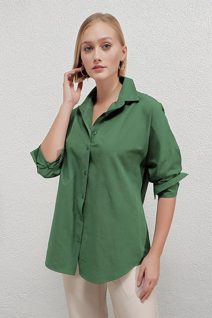 Women's Emerald Green Oversize Long Basic Shirt HZL22W-BD139001