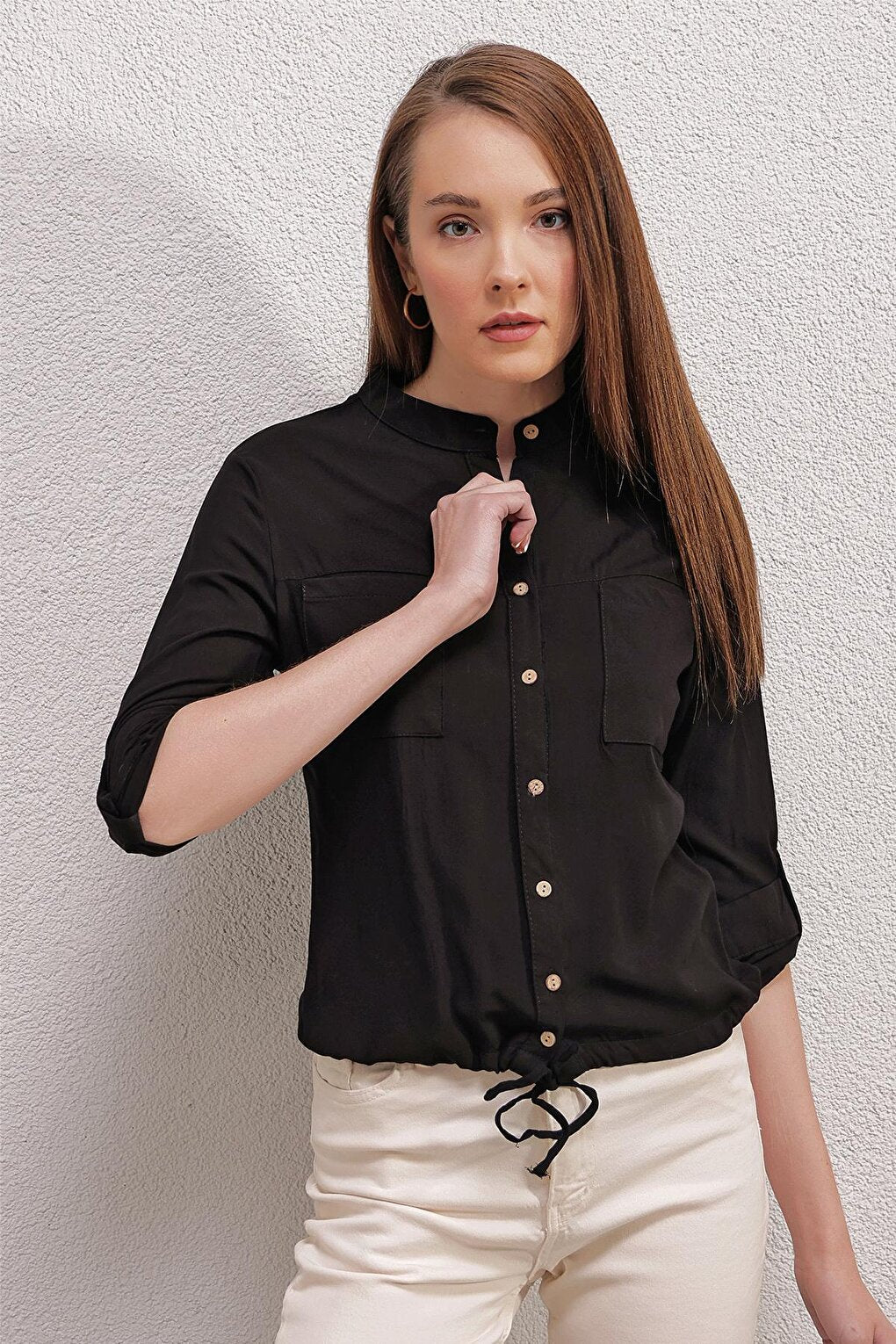 3619 LACE FRONT SHIRT - Black