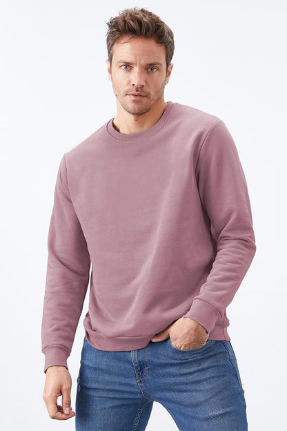 Dusty Rose Basic Crew Neck Comfortable Form Men's Sweatshirt - 88053