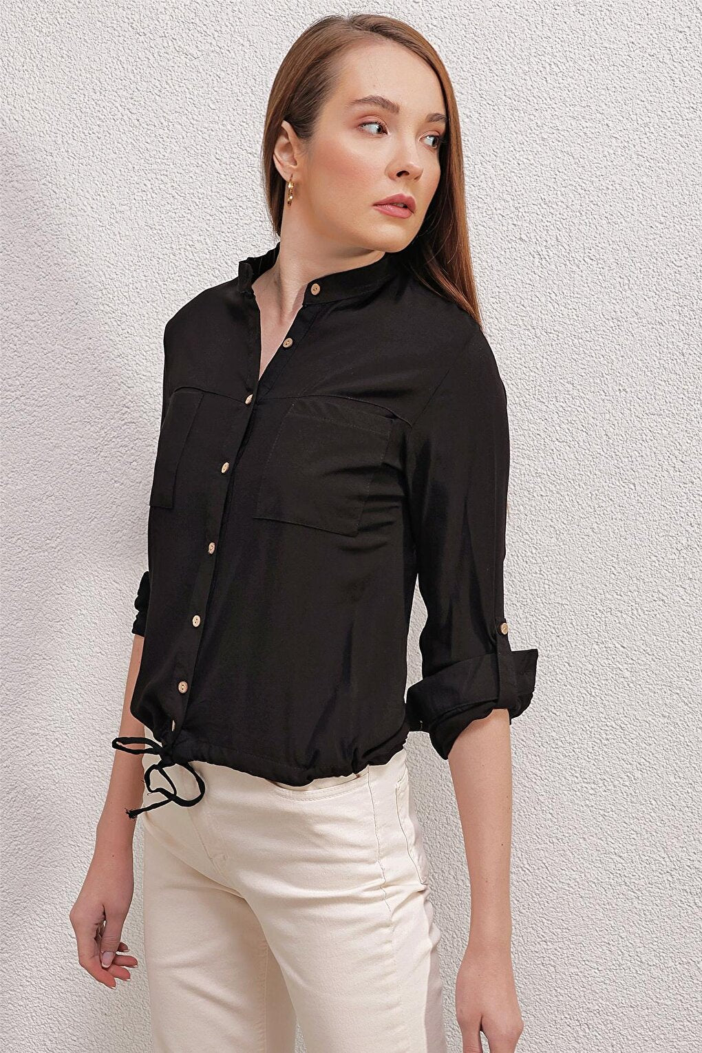 3619 LACE FRONT SHIRT - Black