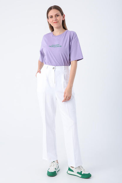 White Pleated Cotton Pocket Knitted Trousers