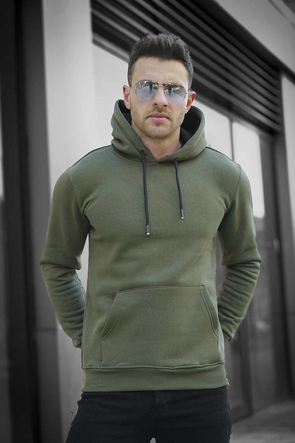 Janvier Three Thread Rose Gold Fitted Hooded Basic Men's Sweatshirt