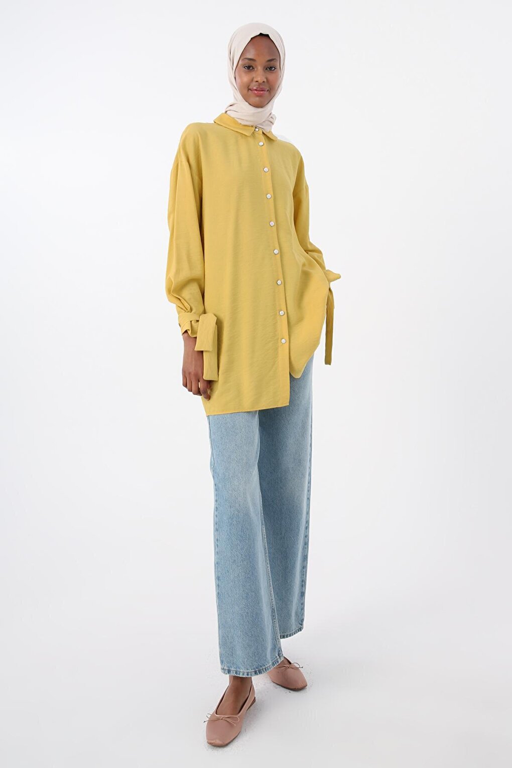 Yellow Removable Ribbon Shirt Tunic