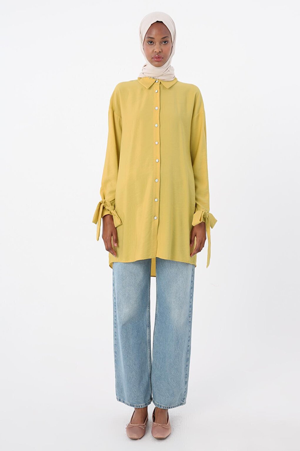 Yellow Removable Ribbon Shirt Tunic