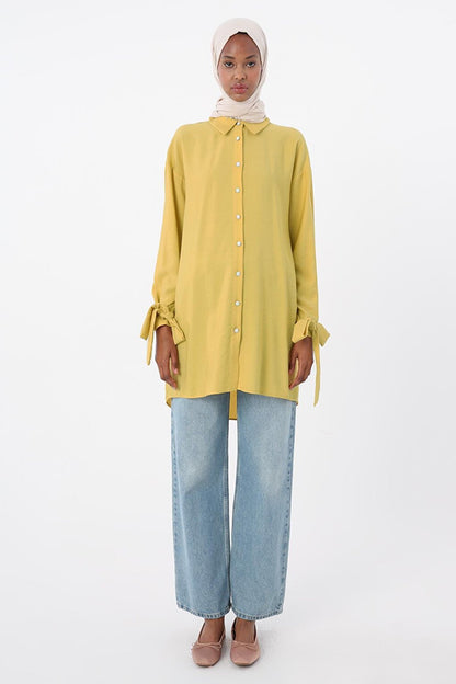 Yellow Removable Ribbon Shirt Tunic