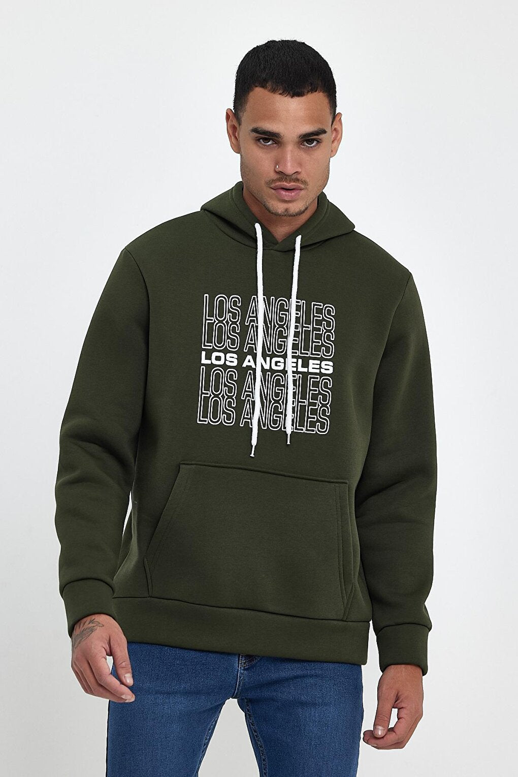 Men's Hooded Comfortable In-mold Fleece 3 thread Los Angeles Printed SweatShirt spr24sw10