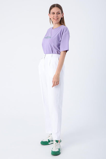 White Pleated Cotton Pocket Knitted Trousers