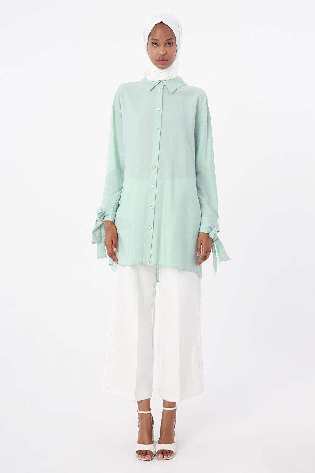 Light Green Removable Ribbon Shirt Tunic